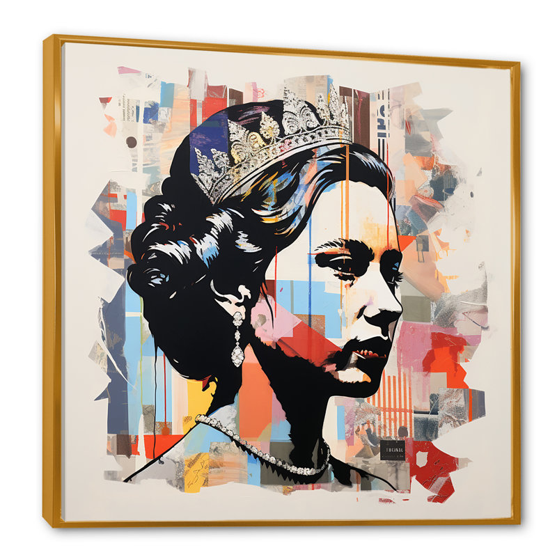 Queen Elizabeth S Magazine Collage I - célébrité, art mural, H 36 po x l 36 po x P 1,5 po, Cadre flottant doré
