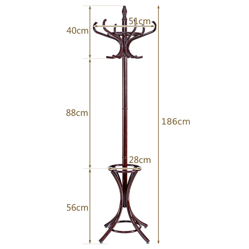 Solid Wood Freestanding Coat Rack, Reddish Brown