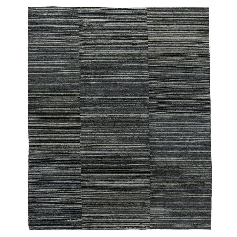 Spectrum Wool Striped Area Rug in Charcoal/Gray/Neutral, Rectangle 8'9" x 11'6"