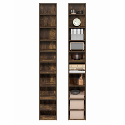 Furinno PASIR Book Shelf Set of 2, 10-Tier Bookshelf, Bookcase with Open Shelf, 9.2 x 11.8 x 78.7, for Living Room, Bedroom, Home Office, Amber Pine