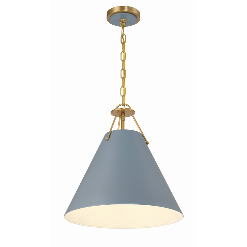 Luminaire suspendu conique en métal à 3 lumières Kinston , Or, Bleu