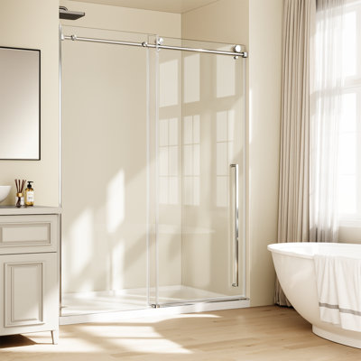 50-54"W x 76" H Frameless Extra Height Sliding Glass Shower Door, 1/4" (6mm) SGCC Tempered Clear Glass, Waterproof Strip, Stainless Steel Hardware, Chrome