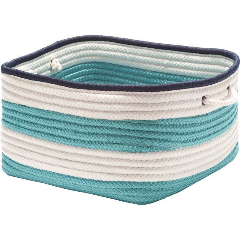 Panier en tissu à rayures nautiques, Bleu marine / rose, H 12 po x l 18 po x P 18 po