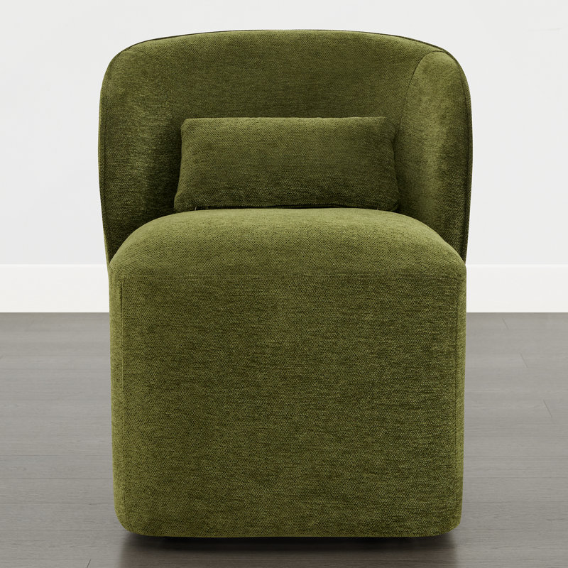 Upholstered Dining Chair with Casters, Green