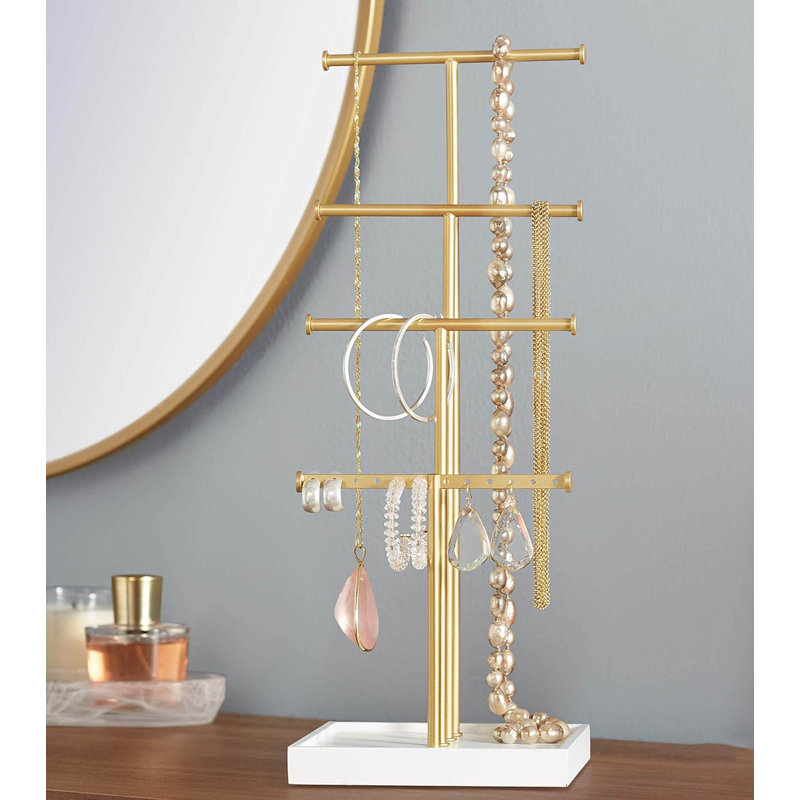 Jewellery Stand +, White/Brass