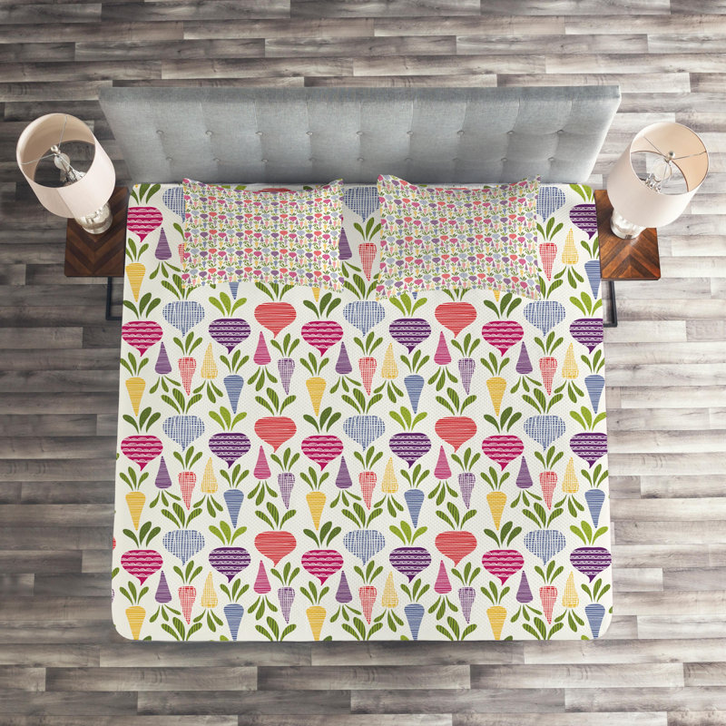 Vegetables Farmhouse / Country Geometric Shapes Coverlet, King Bedspread + 2 Shams