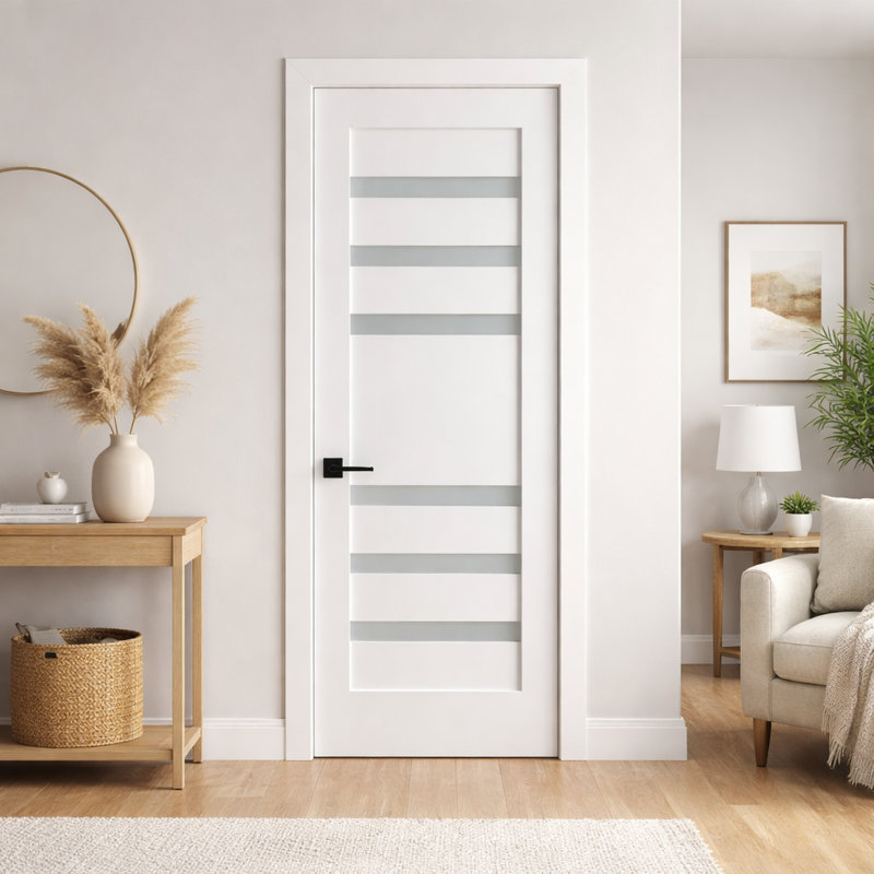 Petite porte en verre givré blanc apprêté 6 petites, 30 po X 80 po, porte intérieure de conception complexe, 32 po x 80 po