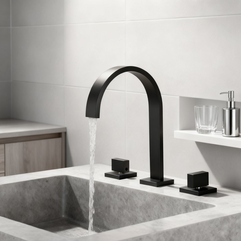 Robinet de lavabo de salle de bain espacé à deux poignées en laiton massif 9-4 / 5 "avec ensemble de bonde, Matte Black