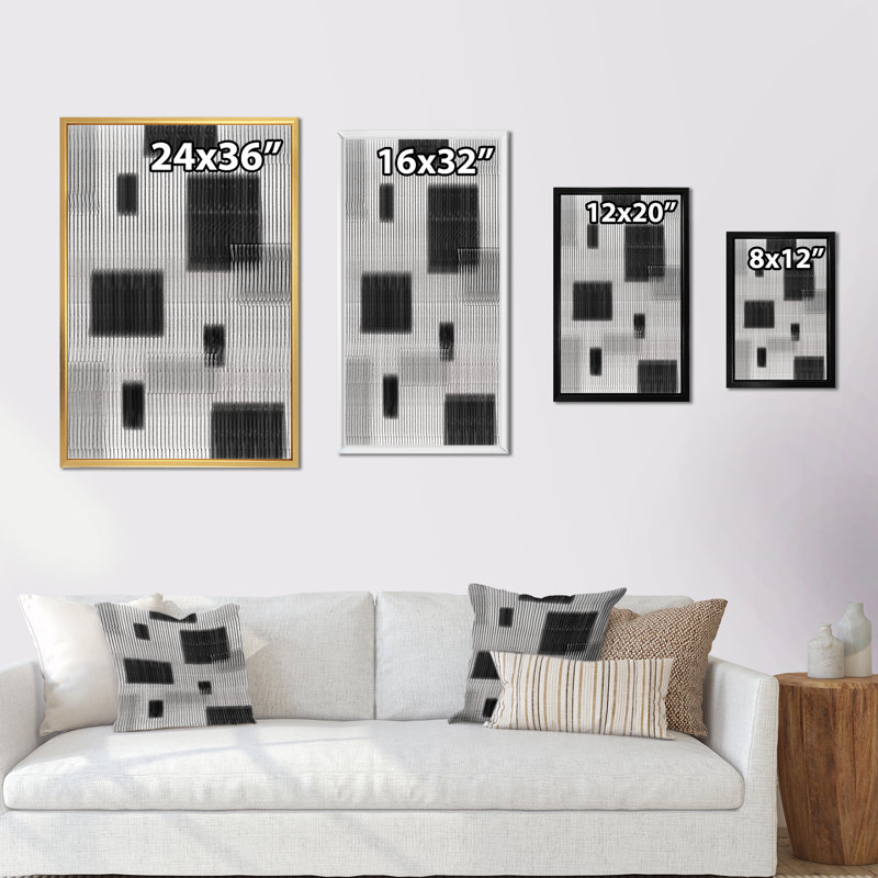 Art abstrait noir et blanc VI - art mural moderne et contemporain sur toile, H 12 po x l 8 po x P 1 po, Cadre flottant noir