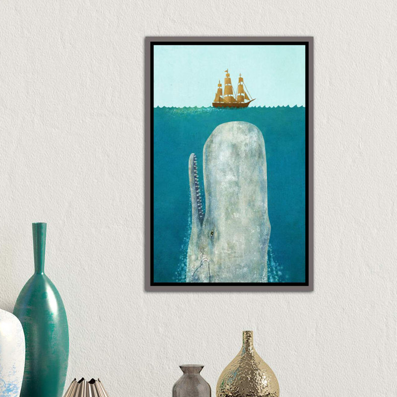 " The Whale " by Terry Fan, 60" H x 40" W x 1.5" D, Dark Rustic Wood Framed Canvas