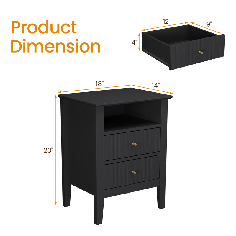 Nightstand With 2 Drawers, Set of 2