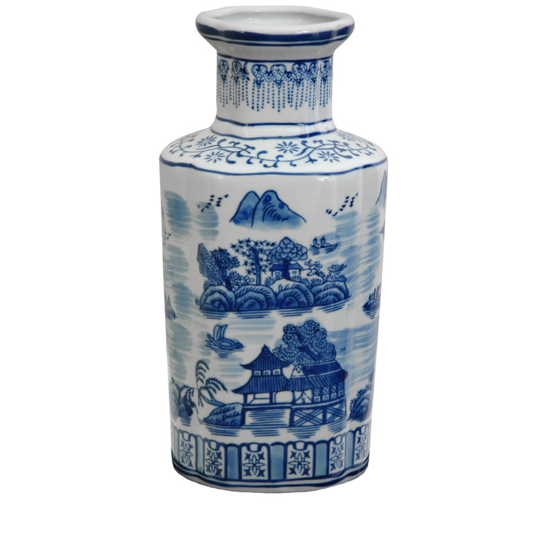 Blue Floral Vase, White, Blue