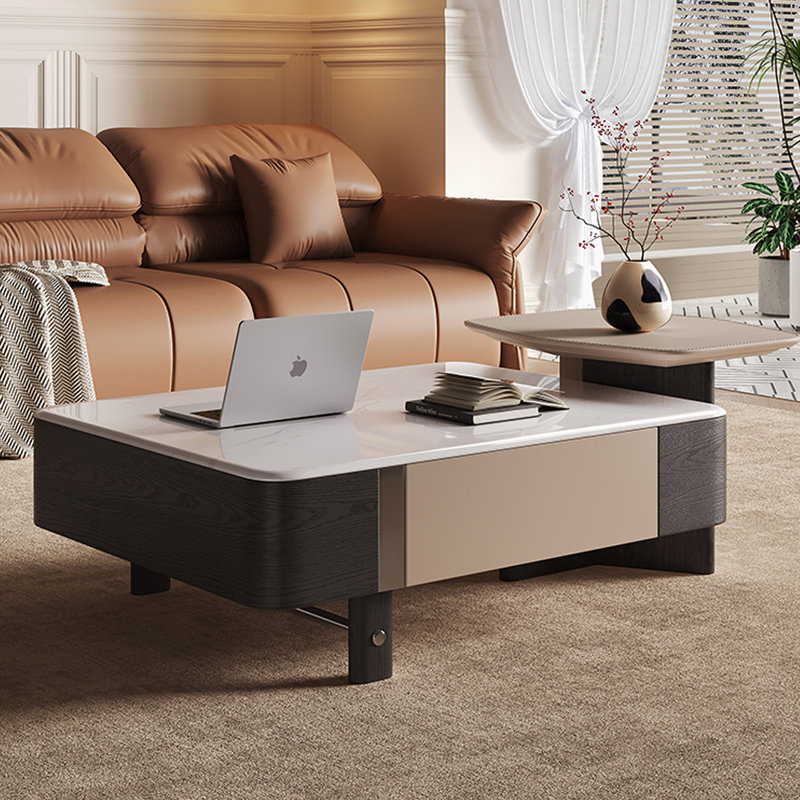 Ensemble de tables basses en bois avec pierre micro-cristalline