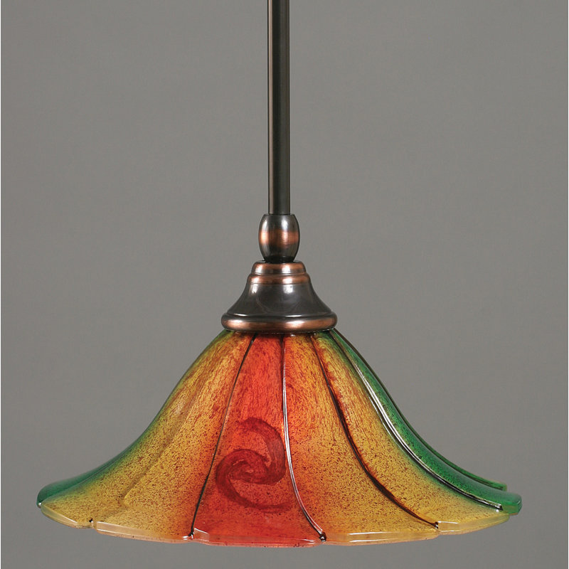 Mini-luminaire suspendu Padilla avec verre Mardi Gras 10 po, Cuivre noir