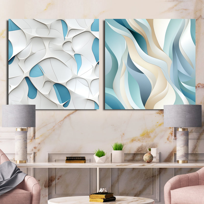 Serene Structures I - Ensemble de 2 collages de formes abstraites carrées, H 30 po x l 61 po, Toile tendue