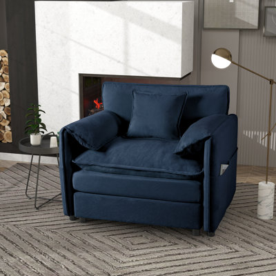 Fauteuil en chenille bleu, canapé modulaire surdimensionné de 42,02 po pour le salon, fauteuil avec accoudoirs profonds et coussins décoratifs surdimensionnés, bleu, 1 chambre