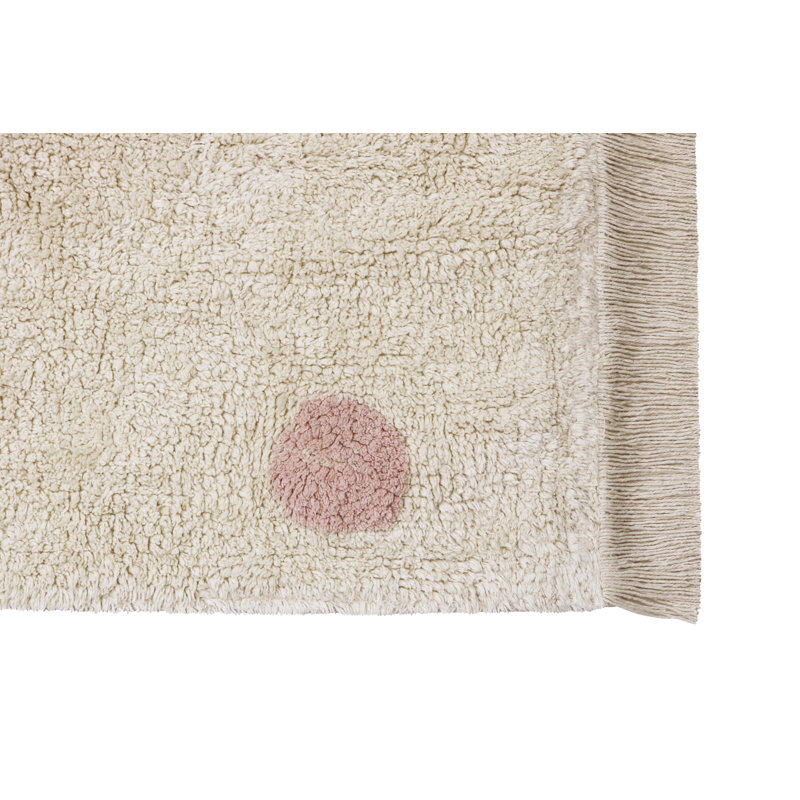 Hippy Cotton Polka Dots Area Rug in Pink/Beige