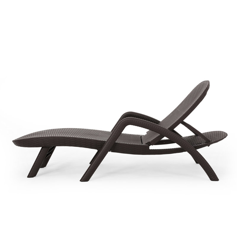 MIKAEL Outdoor Chaise Lounge with 3D Wicker-look Texture, Weather-Resistant and Dark Brown Finish for Patio and Backyard