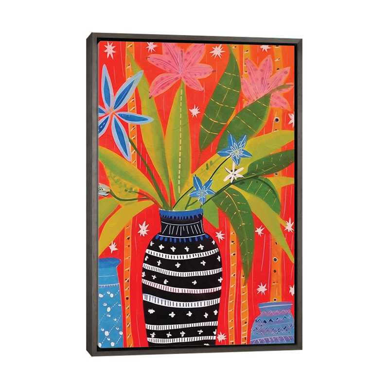 Frida Khalo - Vase noir - reproduction d'art murale - toile encadrée, H 26 po x l 18 po, Gris