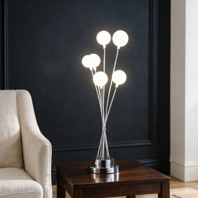 Lampe de table sphérique en métal chromé argenté à 6 lumières 27,5 po Aluminun