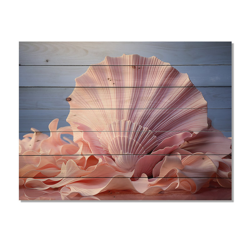 Romantisme, coquillages I - coquillage sur bois de pin naturel, H 24 po x l 32 po
