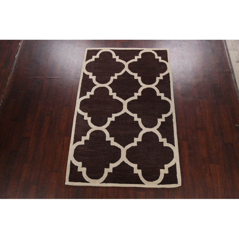 Tapis géométrique en laine touffeté à la main brun / beige