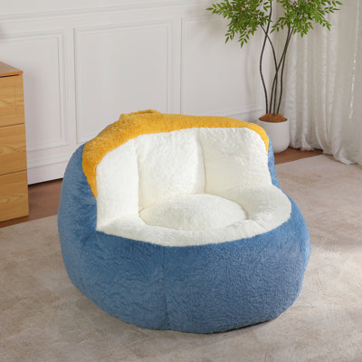 Oversized Bean Bag Chairs,Multicolor Faux Fur Couch Filled with Shredded Sponge,Large Lounger Sofa For Living Room,No Assembly Required , Blue+White+Yellow