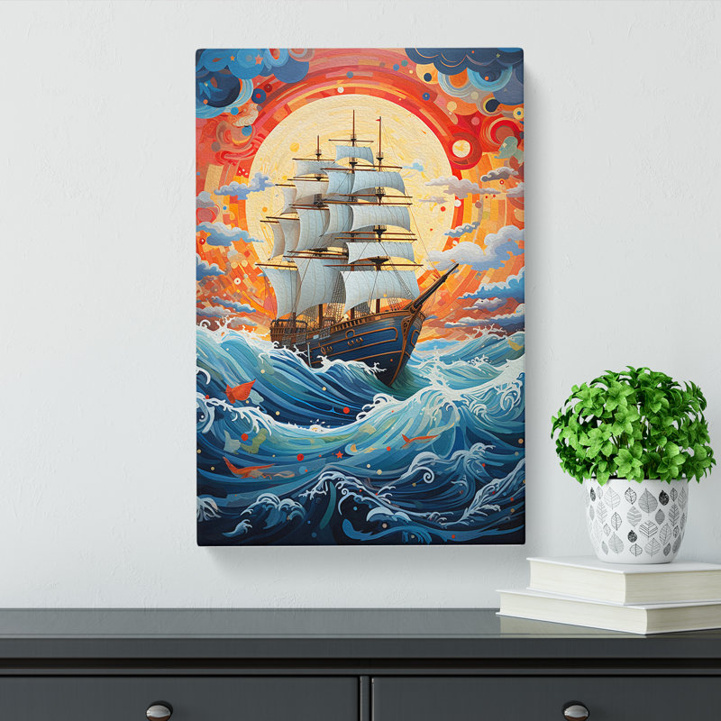 Ship On The Ocean Contemporary - Wrapped Canvas, 60cm H x 40cm W x 3cm D