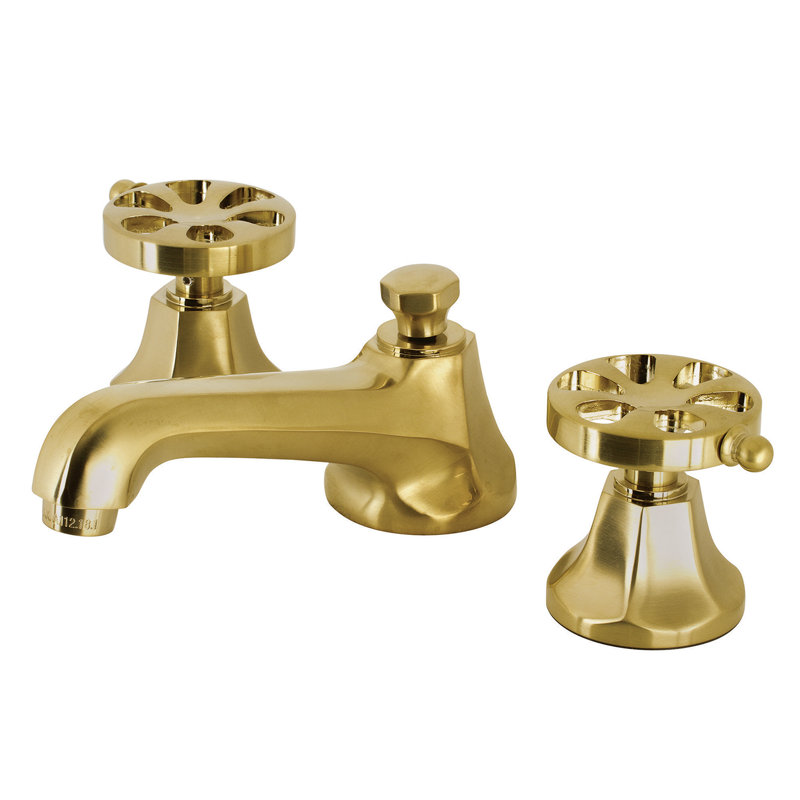 Hamilton Widespread Bathroom Faucet with Drain Assembly, Polished Brass, Cross