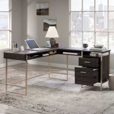 Bureau en L avec grand bureau, finition noire
