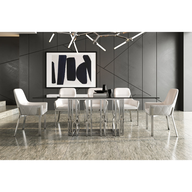 Ericson Modern Clear Glass & Chrome Dining Table for Six