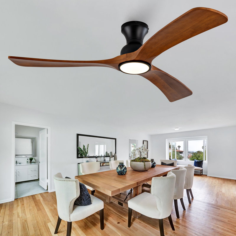 Ventilateurs de plafond de 52 pouces avec lumières et télécommande, ventilateur de plafond extérieur pour patio, ventilateur de plafond noir avec lumières pour chambre à coucher, moteur à courant continu silencieux, 3 pales en bois massif à DEL à intensité variable