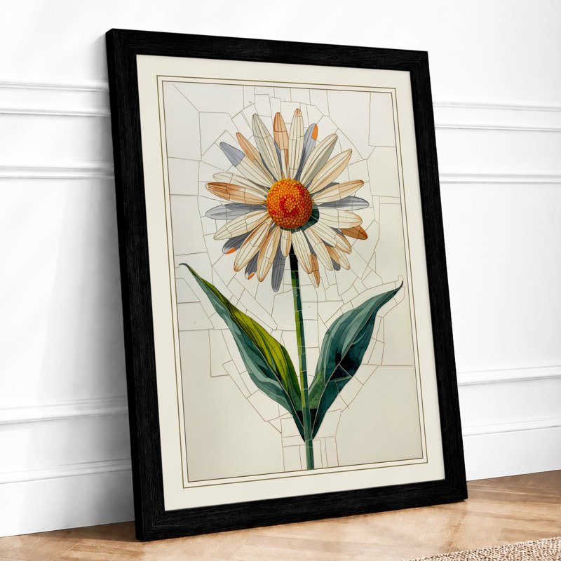 Pale Daisy Study Botanical - Framed Print, A2 - 59.4 x 42.0 cm, Black