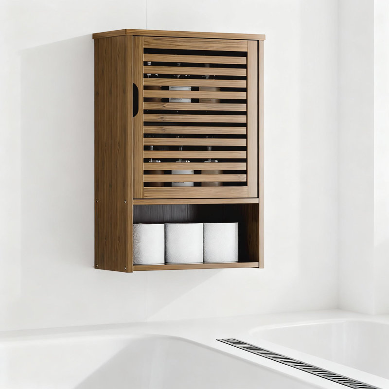 Medicine Cabinet With Adjustable Shelf, Wall Mounted Bathroom Storage Organizer With Single Door And Open Bottom Shelf For Over Toilet Space Saving