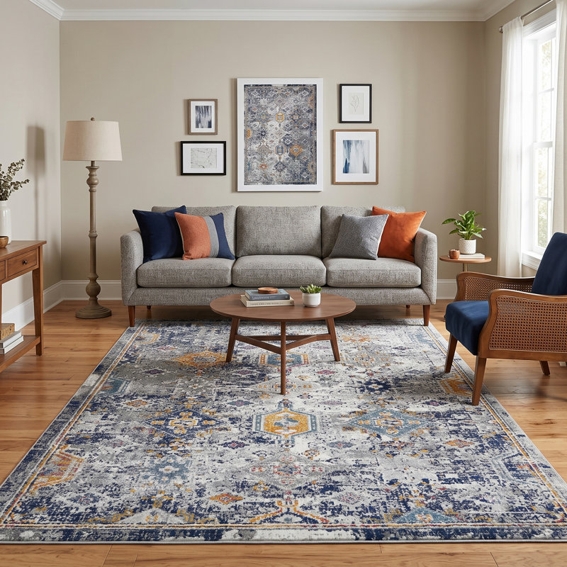 Tapis bleu / orange Alena, Rectangle de 2 pi x 3 pi