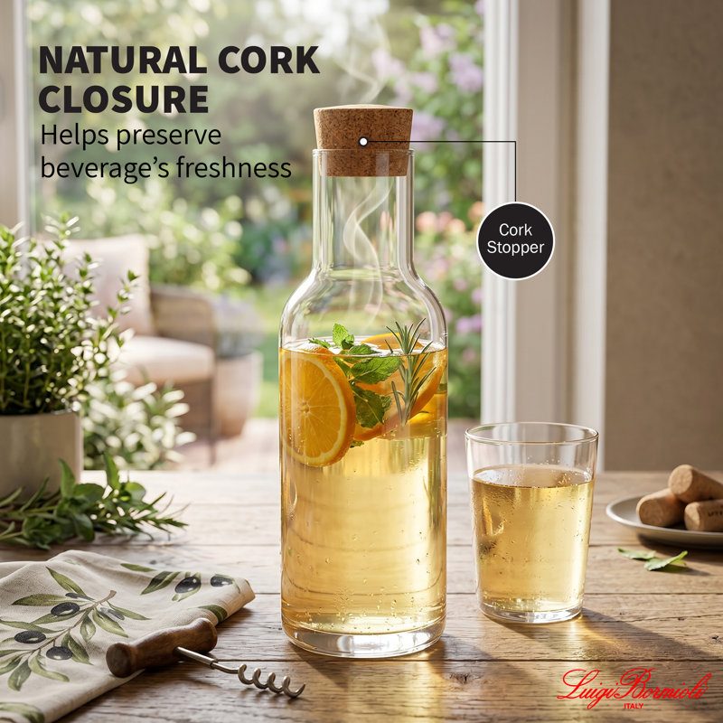 Luigi Bormioli Sublime Carafe with Cork Stopper, 34 Oz - Clear, Set of 2