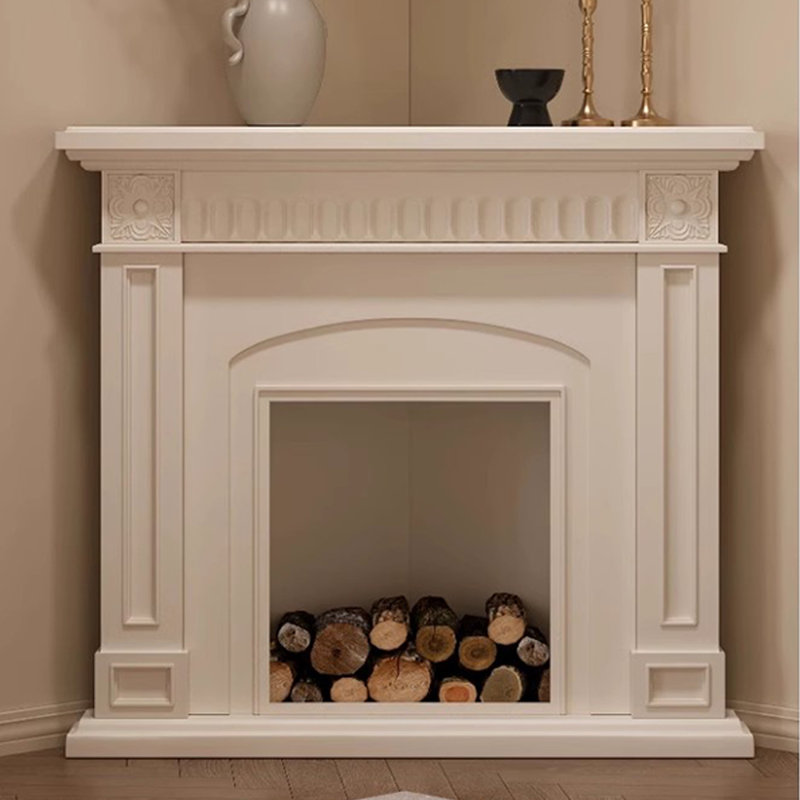 Beige Solid Wood Freestanding Fireplace