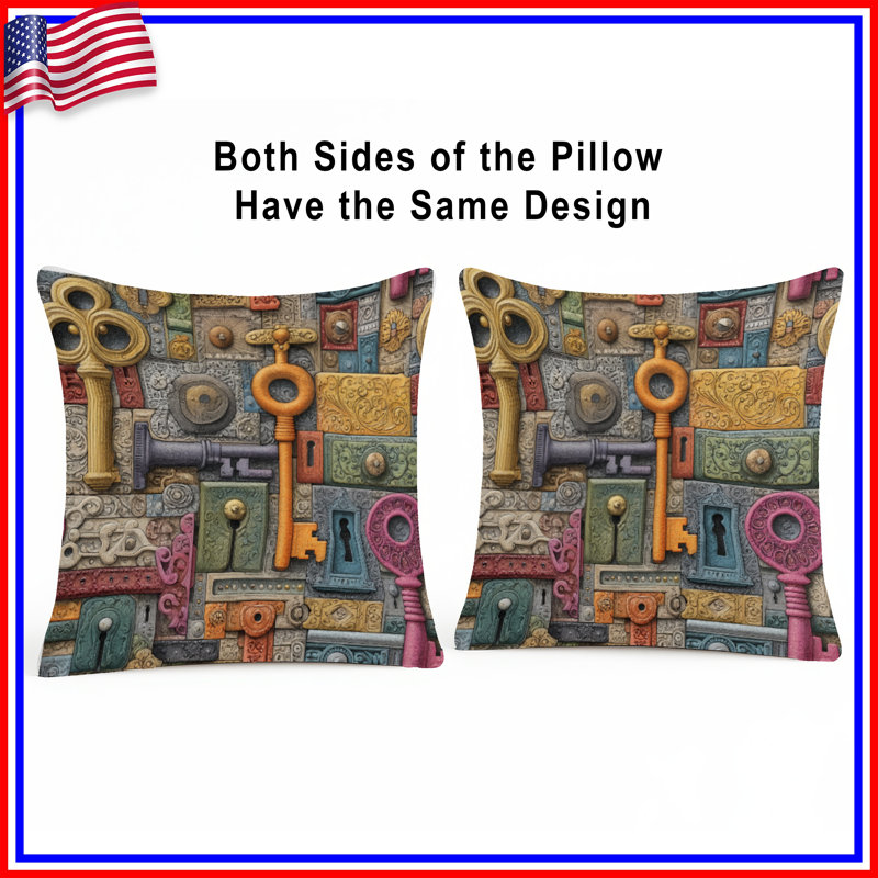 Keys Throw Pillow, Objects Double Sided Pillows, 20 x 20 inches
