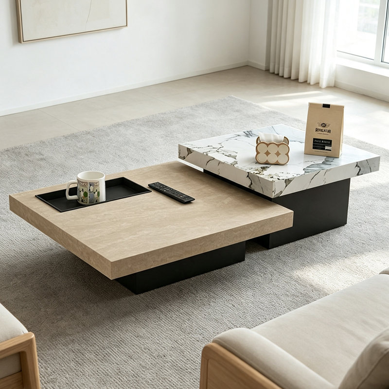Eaker, H 15,74 po x l 47,24 po x P 47,24 po, Blanc / gris foncé, Marbre