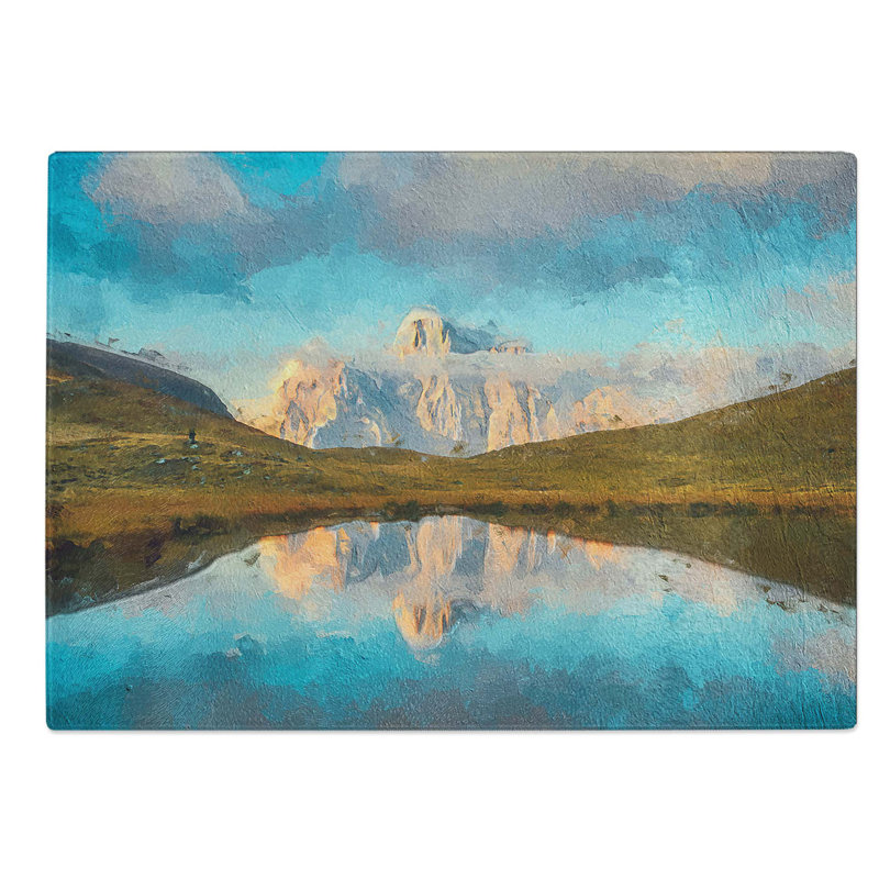 Glass Lago Delle Baste Mountain in Italy Chopping Board, 39 cm W x 28.5 cm L
