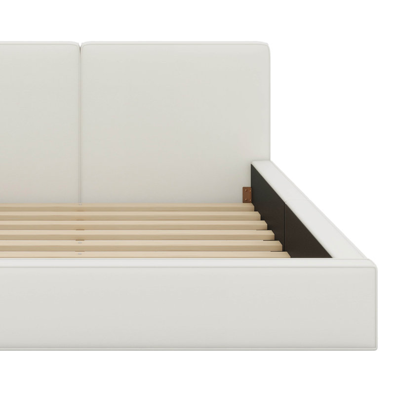 Lit plateforme tapissier grand format avec tête de lit en tissu épais de conception unique, cadre de lit plateforme en bois