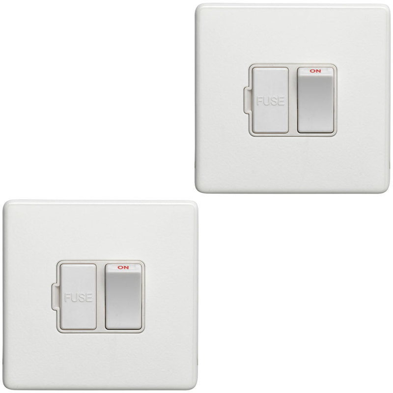 2 PACK 1 Gang 13A Switched Fuse Spur SCREWLESS MATT BLACK Mains Isolation, White, White