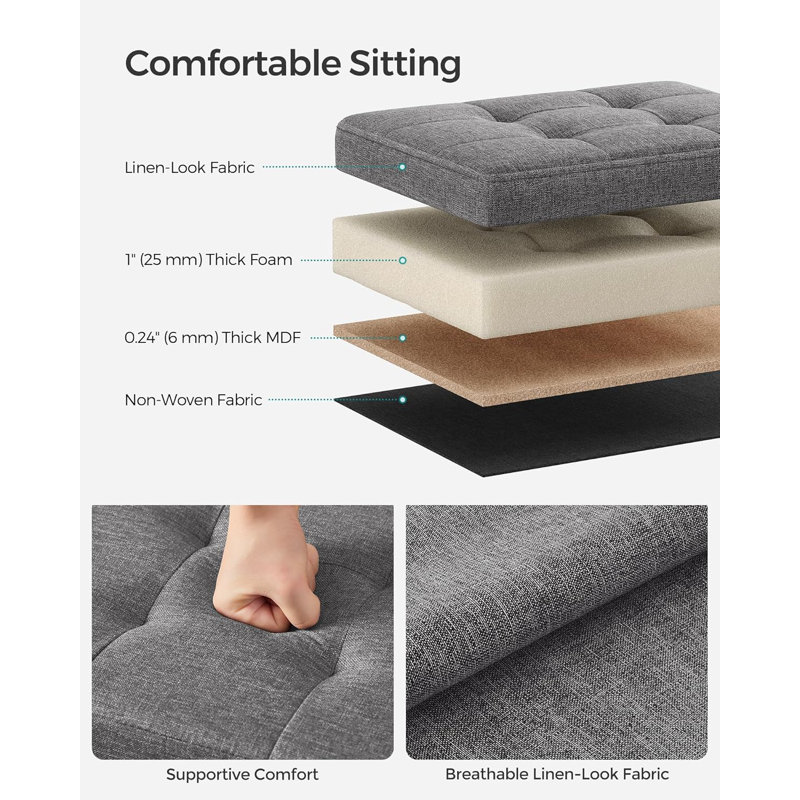 Taiesha 41cm Wide Square Solid Colour Footstool Ottoman with Storage, Grey