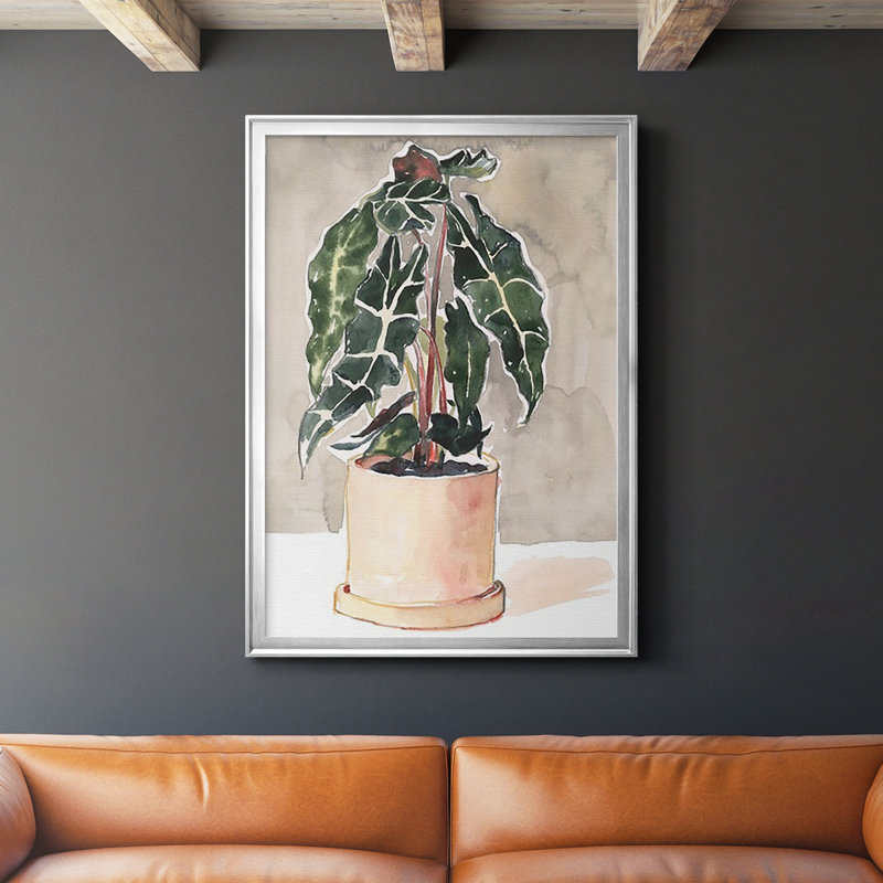 Plante en pot I encadrée sur papier, Argent épais, H 24,5 po x l 18,5 po x P 1 po