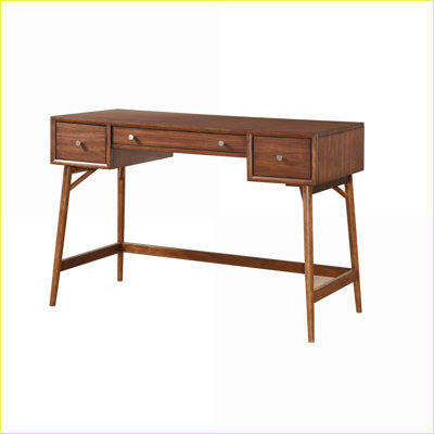 Bureau, bureau à hauteur de comptoir de style Mid-Century moderne avec 3 tiroirs de rangement, finition brune, placage de noyer | Brun | Bois