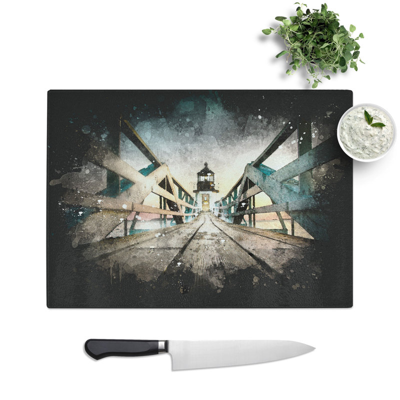 Tempered Glass Lighthouse at the Piers End Chopping Board, 28.5 cm x 39 cm