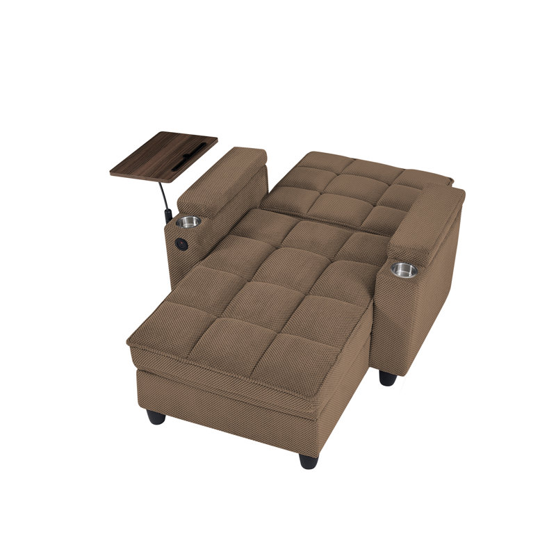Chaise Logan de 28 po, canapé-lit avec dossier réglable, ports USB, porte-gobelet, table d'appoint pivotante et rangement