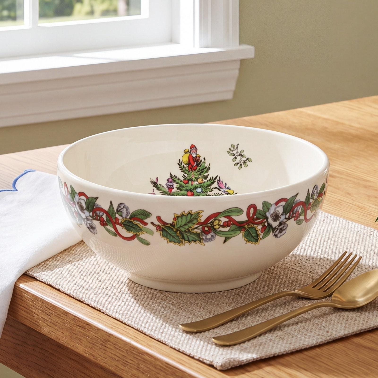 Christmas Wreath Earthenware Dessert Bowl