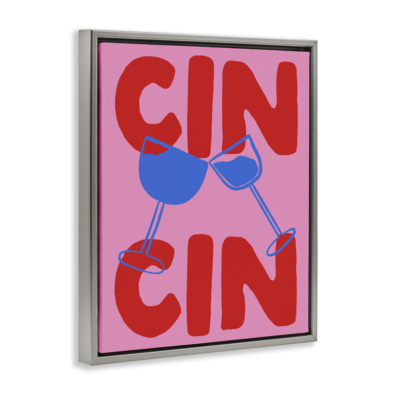 Cadre flottant Bold Cin Cin Cheers, design par House of Lulu, Cadre flottant gris lustré, H 31 po x l 25 po