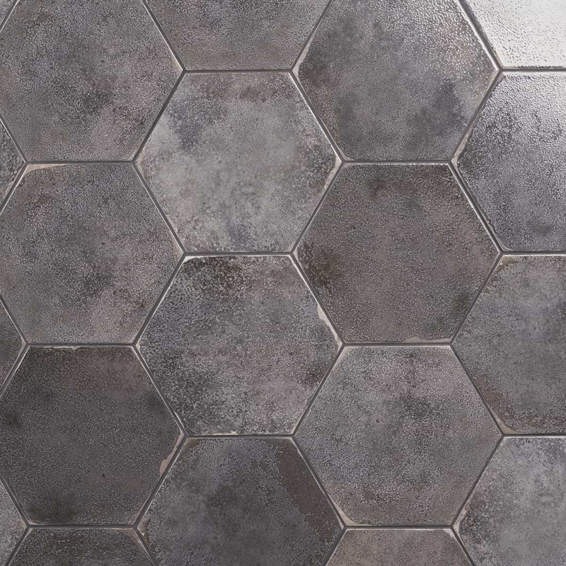 Kalay 9" Hexagon Polished Porcelain Tile, Antracite